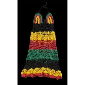 Rasta Crocheted Halter Dress/Swim Cover-Up Size Small Women’s